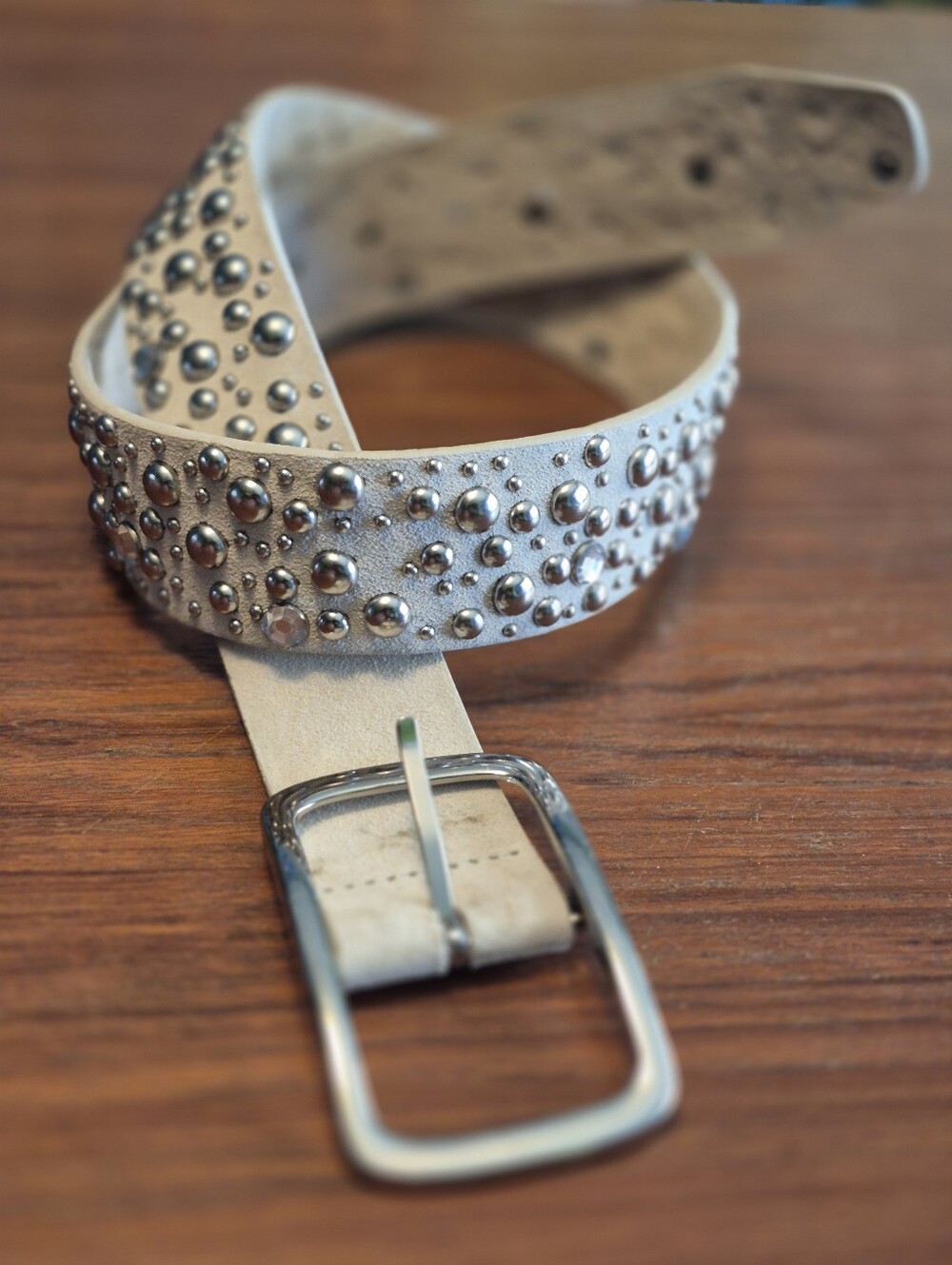 Vintage Studded White Suede Women's Belt Sm